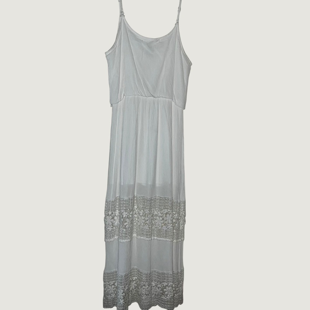 American Rag White Crochet Trim Tiered Maxi Dress Sundress M‎